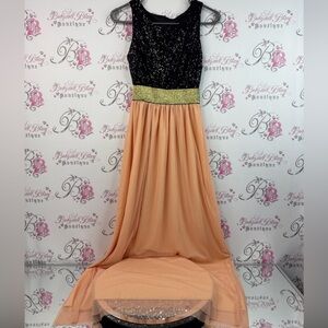 Dress long sequins Black peach Gold Sequin Top with Peach Gown